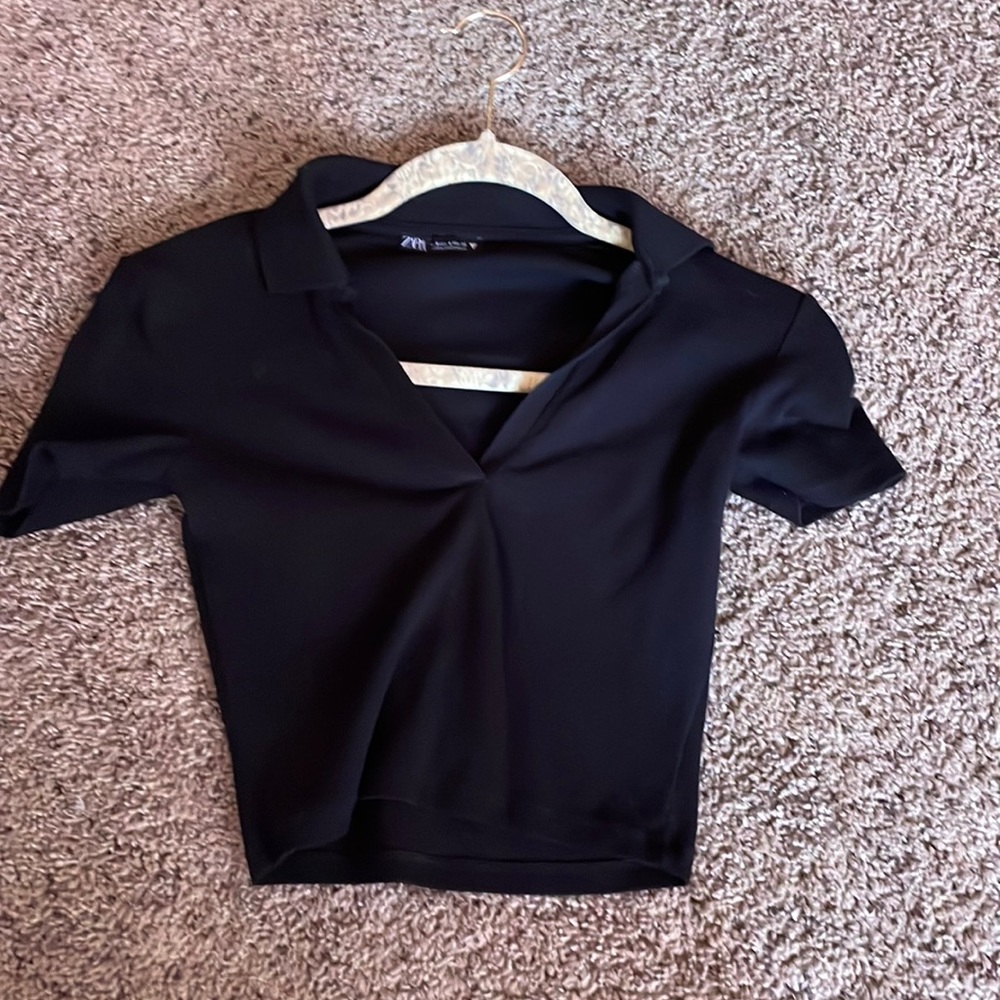 Zara black cropped polo